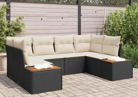 Set de Canapea de Grădină cu 6 Piese Negru Poliratan - 1/5