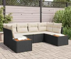 vidaXL Set de Canapea de Grădină cu 6 Piese Negru Poliratan