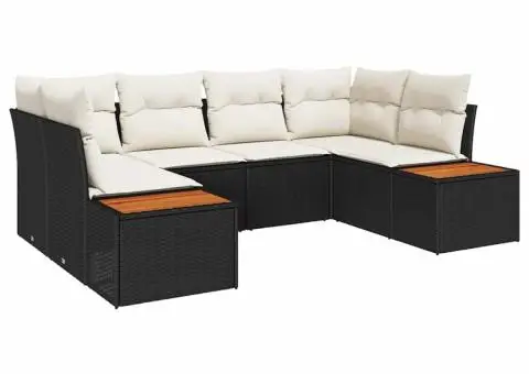 Set de Canapea de Grădină cu 6 Piese Negru Poliratan - 2/5