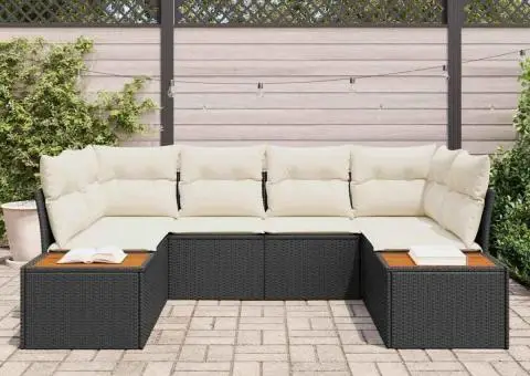 Set de Canapea de Grădină cu 6 Piese Negru Poliratan - 3/5