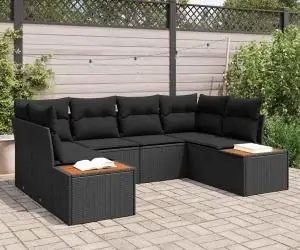 vidaXL Set de canapea de grădină cu perne, 6 piese, Negru, Ratan Poli, Acacia