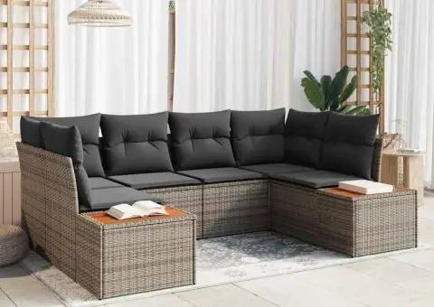 Set de canapele de grădină cu perne gri din ratan poli - 1/5
