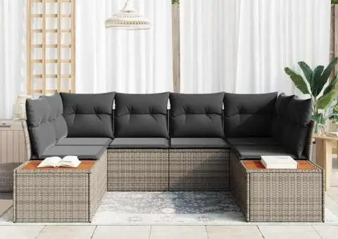 Set de canapele de grădină cu perne gri din ratan poli - 3/5