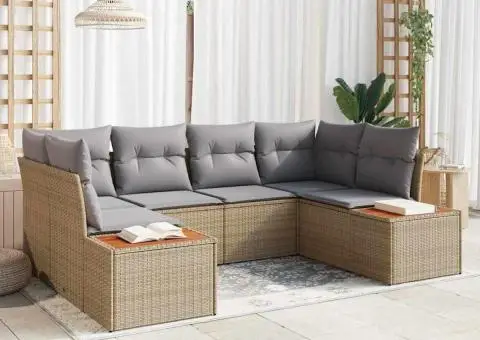 Set canapea pentru grădină cu perne Bej Ratan PE Acacia - 1/5