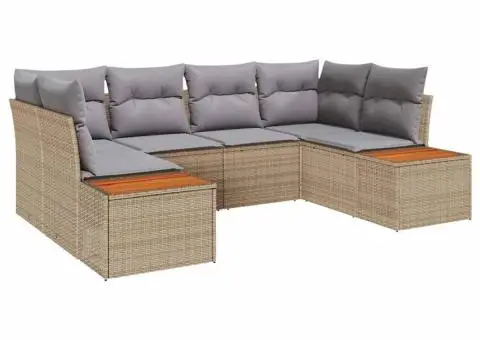 Set canapea pentru grădină cu perne Bej Ratan PE Acacia - 2/5