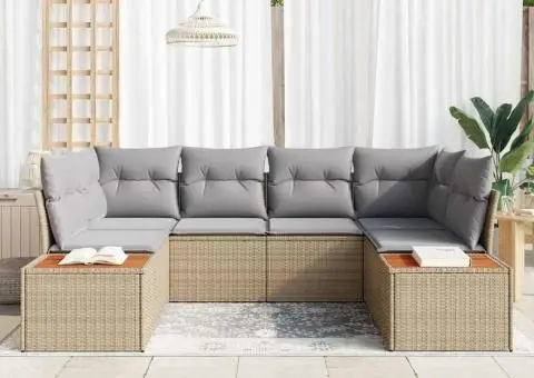 Set canapea pentru grădină cu perne Bej Ratan PE Acacia - 3/5