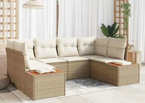 Set de canapea pentru grădină din 6 piese cu perne Bej Ratan Poliester - 1/5