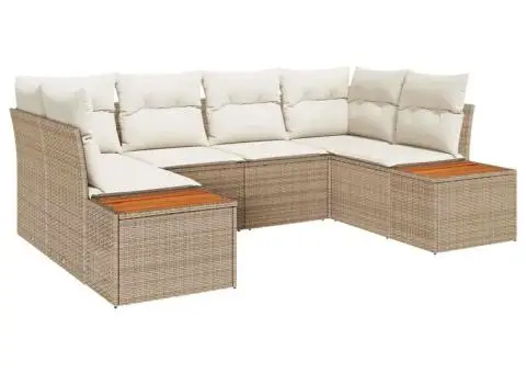 Set de canapea pentru grădină din 6 piese cu perne Bej Ratan Poliester - 2/5