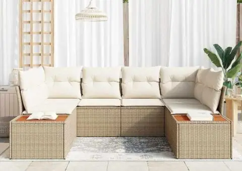 Set de canapea pentru grădină din 6 piese cu perne Bej Ratan Poliester - 3/5