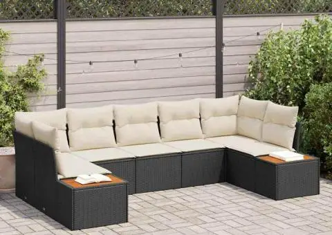 Set de canapea de grădină 7 piese cu perne Negru Poliratan Acacia - 1/5