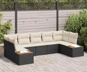 Set de canapea de grădină 7 piese cu perne Negru Poliratan Acacia