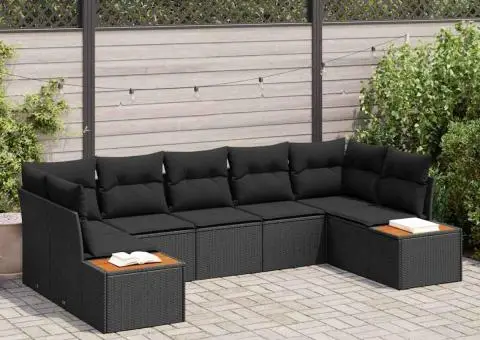 Set canapea grădină 7 piese cu perne Negru Ratan Poliester Acacia - 1/5