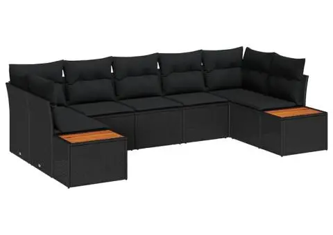 Set canapea grădină 7 piese cu perne Negru Ratan Poliester Acacia - 2/5