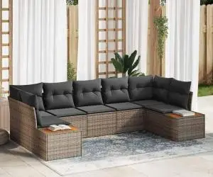 Set Canapea Grădină de 7 Piese cu Perne Gri Ratan Acacia