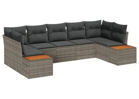 Set Canapea Grădină de 7 Piese cu Perne Gri Ratan Acacia - 2/5
