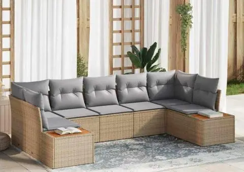 Set canapea de grădină 7 piese cu perne Bej Ratan Poli Acacia - 1/5