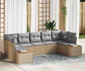 Set canapea de grădină 7 piese cu perne Bej Ratan Poli Acacia