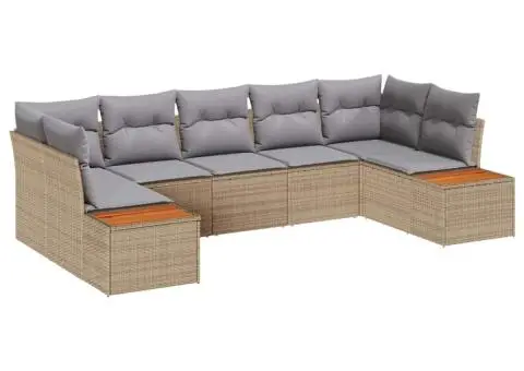 Set canapea de grădină 7 piese cu perne Bej Ratan Poli Acacia - 2/5