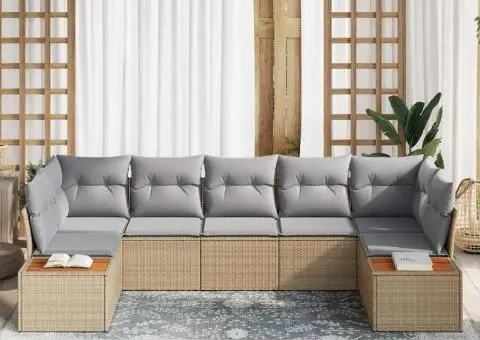 Set canapea de grădină 7 piese cu perne Bej Ratan Poli Acacia - 3/5