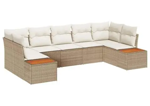 Set de canapea de grădină cu 7 piese și perne bej din ratan poli - 2/5