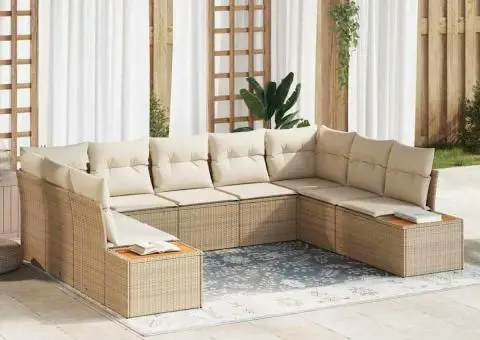 Set canapea grădină 9 piese, perne din ratan poli și acacia - 1/5