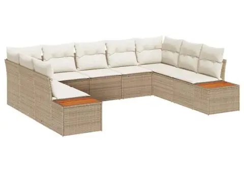 Set canapea grădină 9 piese, perne din ratan poli și acacia - 2/5