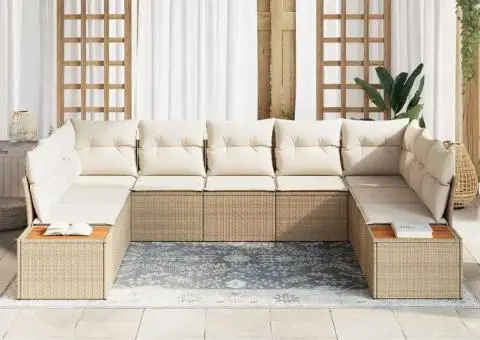 Set canapea grădină 9 piese, perne din ratan poli și acacia - 3/5