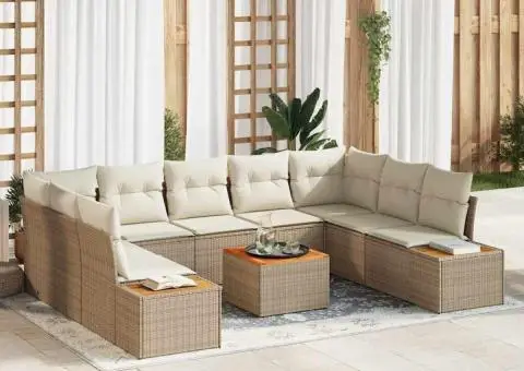 Set de canapea de grădină cu 10 piese, cu perne, din poli-ratan bej și acacia - 1/5