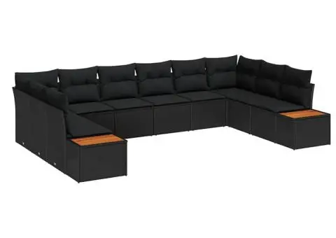 Set canapea grădină 10 piese cu perne Negru Poliratan Acacia - 2/5