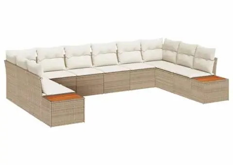 Set de canapea de grădină cu 10 piese și perne Bej Poli Ratan - 2/5