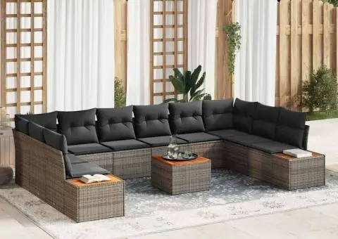 Set de canapea de grădină cu 11 piese și perne Gri Ratan Poli Acacia - 1/5