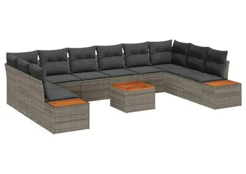 Set de canapea de grădină cu 11 piese și perne Gri Ratan Poli Acacia - 2/5