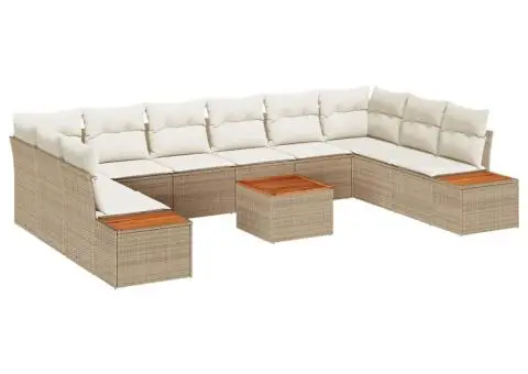 Set canapea grădină 11 piese cu perne Bej din ratan poli - 2/5