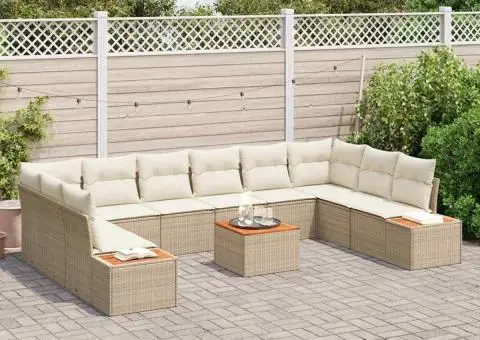 Set canapea grădină 11 piese cu perne Bej din ratan poli - 3/5
