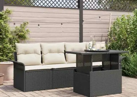 Set de canapea de grădină , 5 piese, cu perne, negru, din ratan sintetic - 1/5