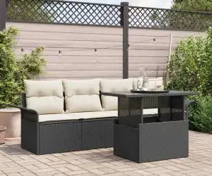 Set de canapea de grădină , 5 piese, cu perne, negru, din ratan sintetic