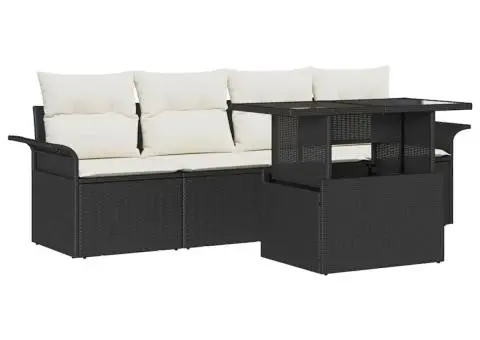 Set de canapea de grădină , 5 piese, cu perne, negru, din ratan sintetic - 2/5