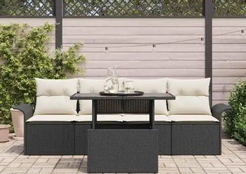 Set de canapea de grădină , 5 piese, cu perne, negru, din ratan sintetic - 3/5