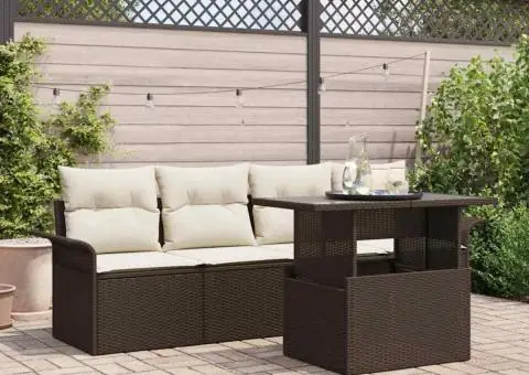 Set de canapea de grădină , 5 piese, cu perne, maro, din ratan sintetic. - 1/5