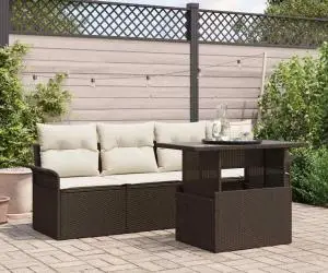 vidaXL Set de canapea de grădină , 5 piese, cu perne, maro, din ratan sintetic.