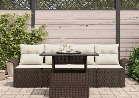 Set de canapea de grădină , 5 piese, cu perne, maro, din ratan sintetic. - 3/5