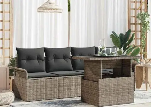 Set canapea de grădină cu 5 piese și perne gri din rattan sintetic - 1/5