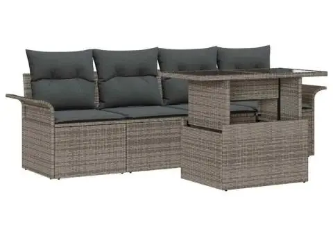 Set canapea de grădină cu 5 piese și perne gri din rattan sintetic - 2/5