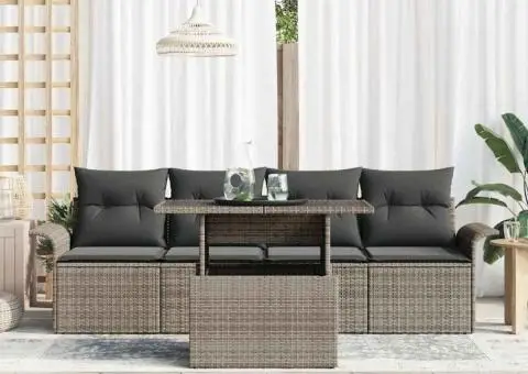 Set canapea de grădină cu 5 piese și perne gri din rattan sintetic - 3/5