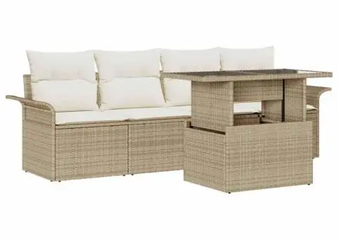 Setul de Grădină cu 5 Piese - Perne Bej, din Rattan Polietilenă - 2/5