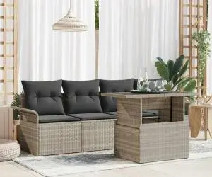 Set de canapea de grădină cu 5 piese și perne gri deschis, din rattan poli.