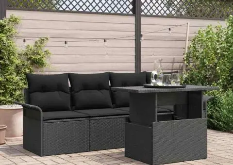 Set de canapele de grădină cu 5 piese și perne, negre, din rattan poliester - 1/5