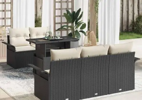 Set de canapele pentru grădină cu 6 piese și perne din rattan plastic negru - 1/5