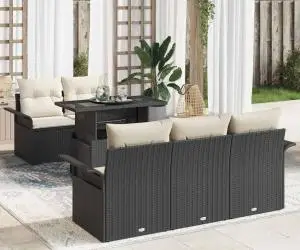 Set de canapele pentru grădină cu 6 piese și perne din rattan plastic negru