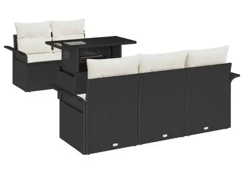 Set de canapele pentru grădină cu 6 piese și perne din rattan plastic negru - 2/5